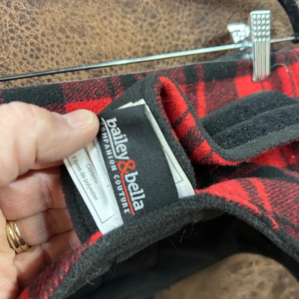 Bailey‎ & Bella Red Black Plaid Dog Pet Jacket Velcro Closure. Faux Leather